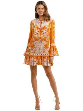 Camilla Marrakesh Maiden Goldenrod 100% Silk Frill Hem Dress NWT, Size XS